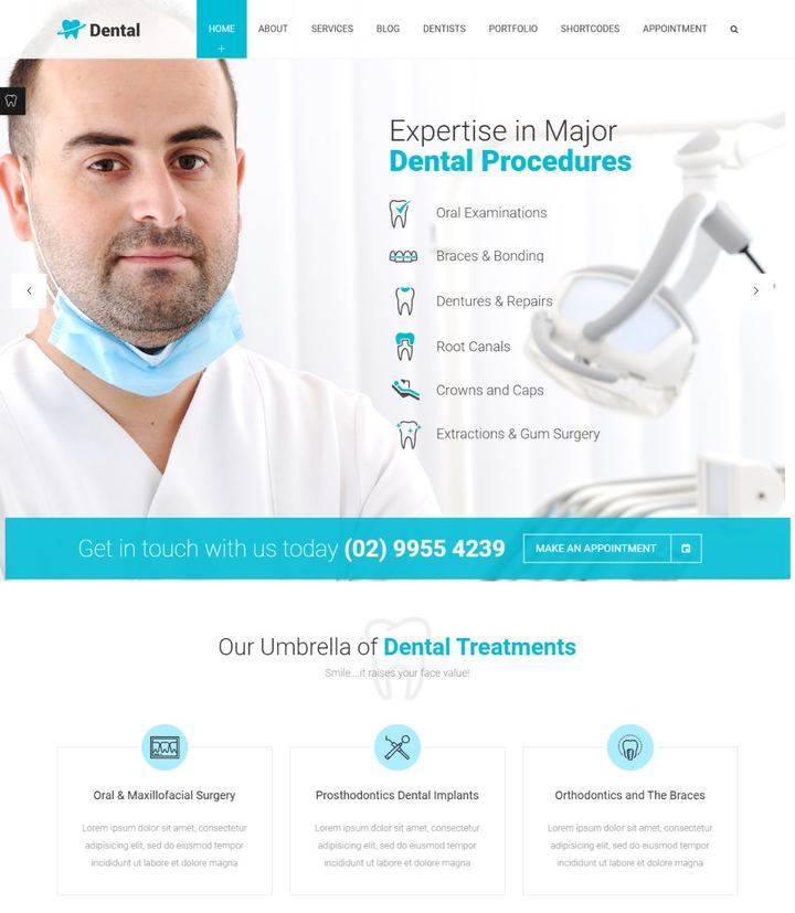 Homepage design of Dental Practice, a dental website project