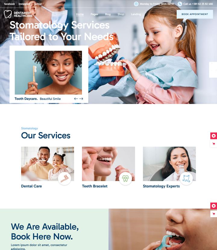 Homepage design of DentaMedi Healthcare, a dental website project