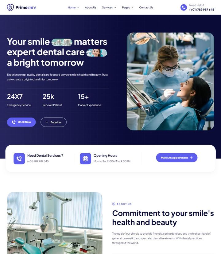 Primecare premium dental clinic custom website design