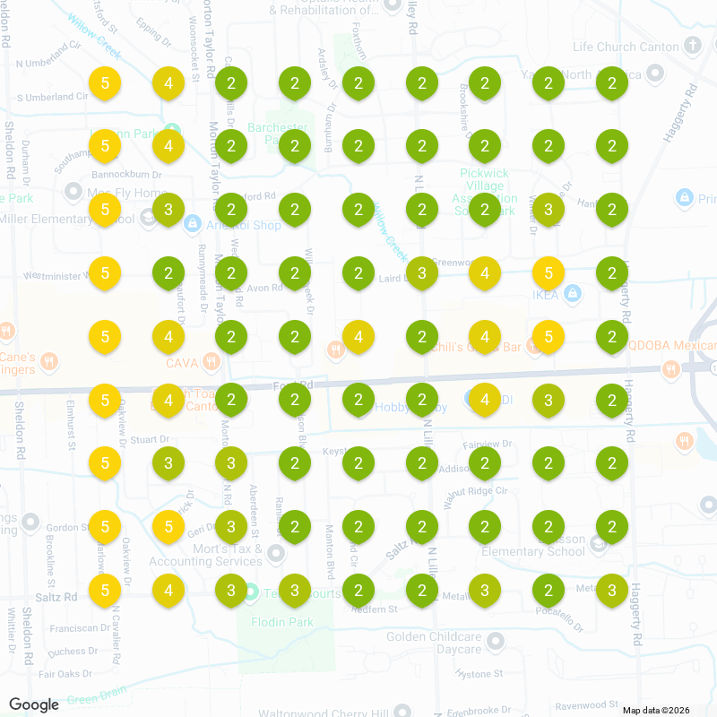 Local grid showing rankings of two and three across the area after optimization